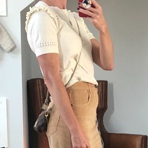 Kate Spade White Ruffle Sleeve Top